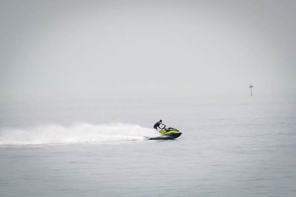 A jet-ski rider takes to the water in Rye this week. 