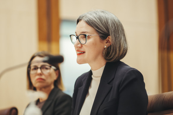 Coles chief executive Leah Weckert facing a Senate committee earlier this month.