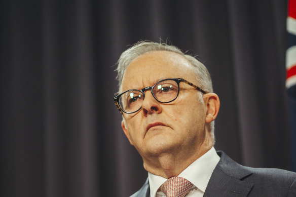 Prime Minister Anthony Albanese during a press conference this morning.