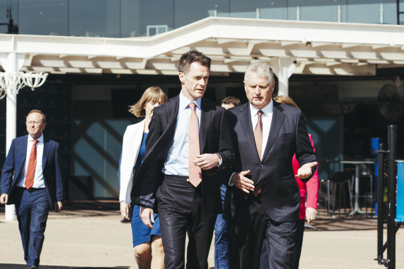 Premier Chris Minns and ATC chairman Peter McGauran at the announcement of the memorandum of understanding on Thursday.