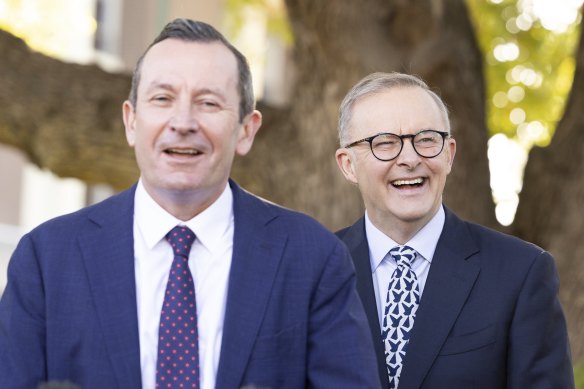 Premier Mark McGowan and Prime Minister Anthony Albanese making a health announcement in May 2022.