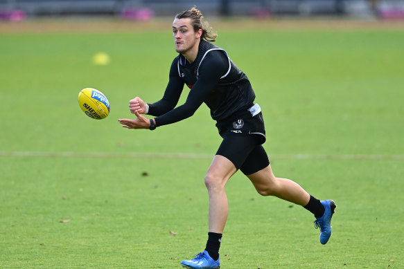 Collingwood defender Darcy Moore will be forced to help cover for the injured Jeremy Howe.