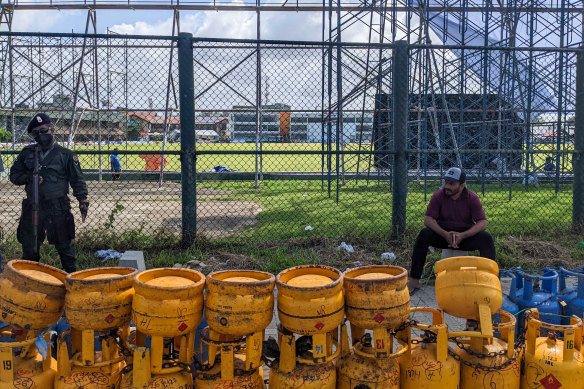 Gas bottles assembled behind Galle Stadium.
