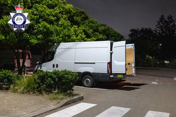 The AFP say they seized ketamine inside this white van and replaced it with a harmless substance.