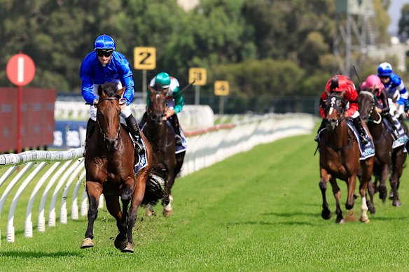 Anamoe does it in a canter in the Rosehill Guineas on Saturday.