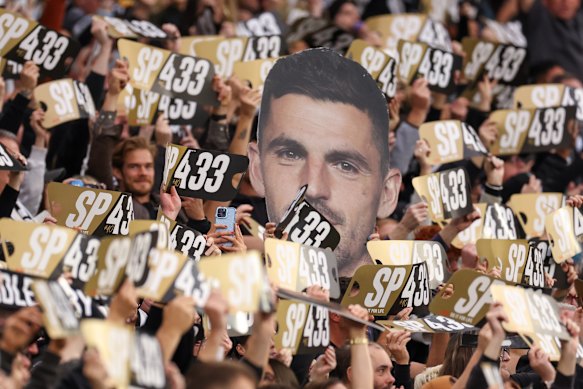 More than a face in the crowd: A massive MCG turned out for Pendlebury’s milestone.