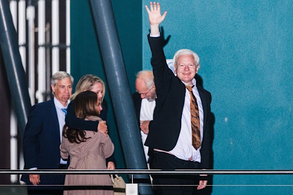 Julian Assange arrives at Canberra airport last year after agreeing to a plea deal with US prosecutors that led to his release.