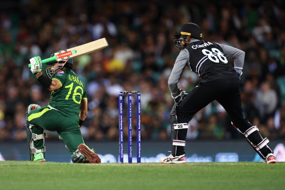 Mohammad Rizwan in action for Pakistan during their T20 World Cup semi-final against New Zealand at the SCG.