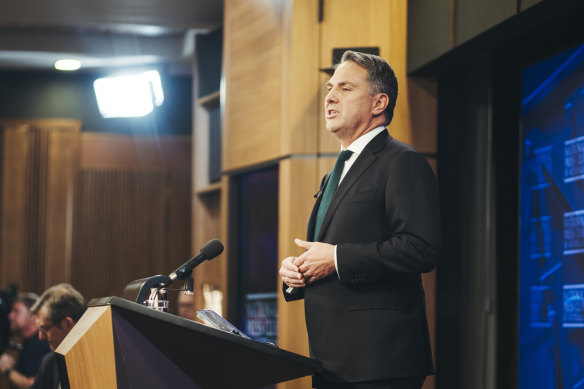 Deputy Prime Minister and Defence Minister Richard Marles speaks at the National Press Club in Canberra today.