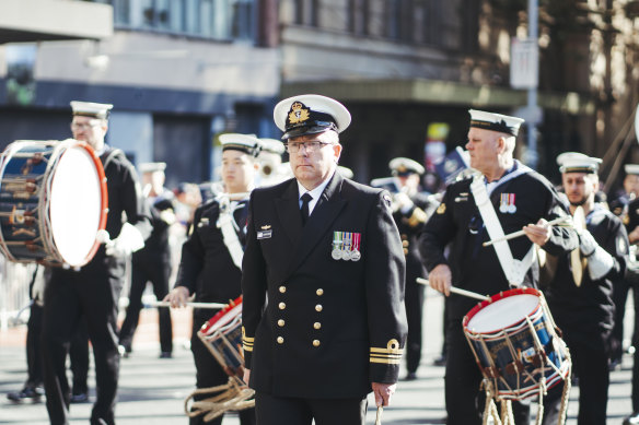 A military band in the Anzac Day parade in Sydney.