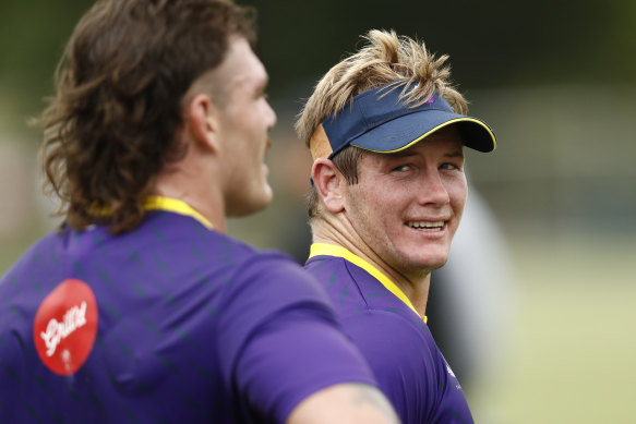 Harry Grant back at Storm training on Monday after a season at the Tigers.