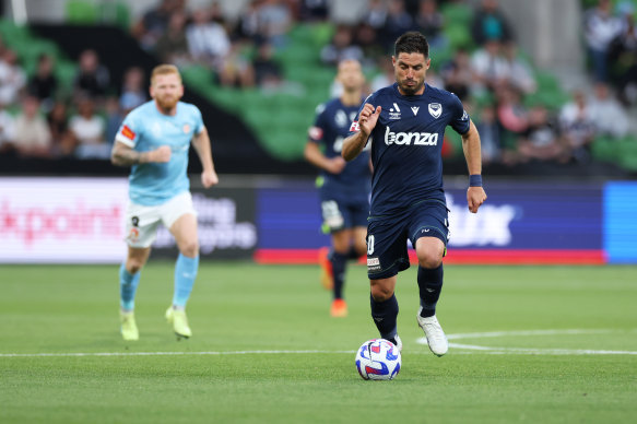 Bruno Fornaroli of the Victory controls the ball during the round 17 A-League Men’s match between Melbourne Victory and Melbourne City.