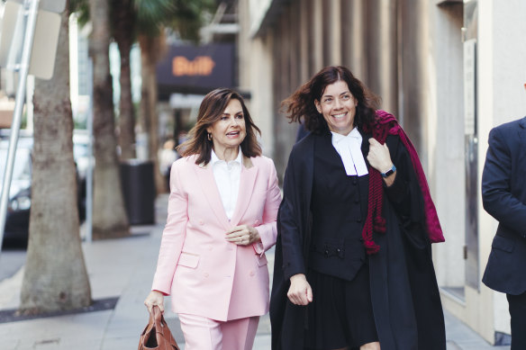 Lisa Wilkinson outside the Federal Court in Sydney with barrister Sue Crystanthou. Ms Wilkinson and Network Ten are being sued for defamation by Bruce Lehrmann.