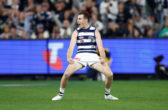 Irresistible: Geelong goalkicker Jeremy Cameron.