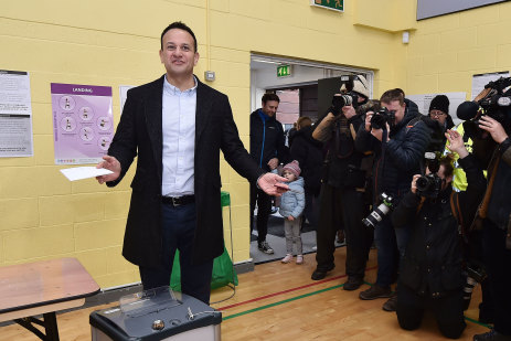 Irish Prime Minister Leo Varadkar casts his vote in Dublin on Saturday. Varadkar's Fine Gael party has ruled out a coalition with Sinn Fein.