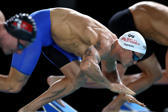 Simpson off the blocks in his 100m freestyle heat at the Brisbane Aquatic Centre on Thursday.