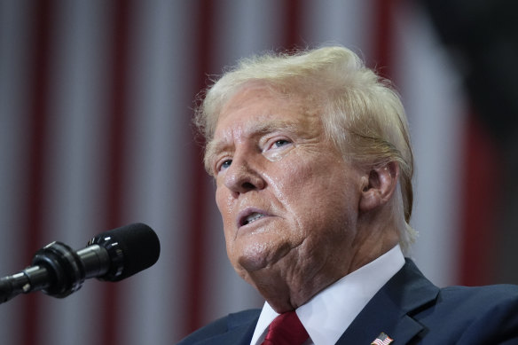 Republican presidential candidate former president Donald Trump speaks at a campaign rally over the weekend.