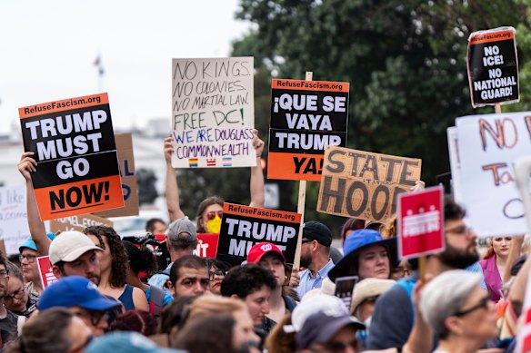 Protesters demonstrate in front of the White House on Monday against Trump’s plans.