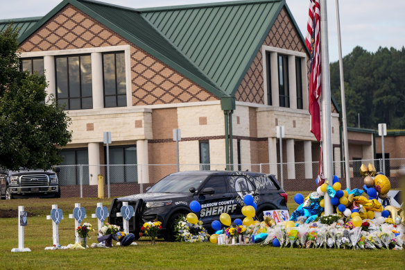 A memorial at Apalachee High School after the school shooting.