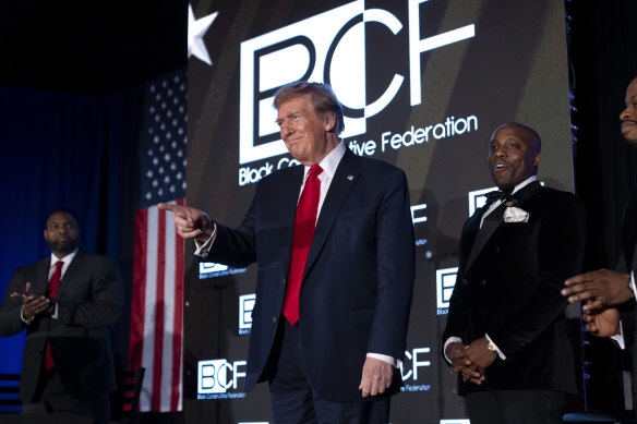Republican presidential candidate former President Donald Trump arrives at the Black Conservative Federation’s Annual BCF Honors Gala at the Columbia Metropolitan Convention Center 