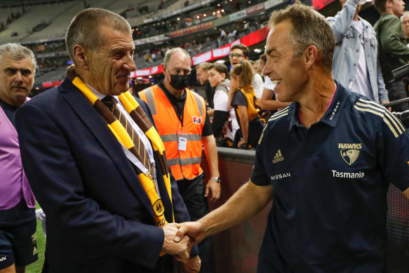 Hawthorn president Jeff Kennett and coach Alastair Clarkson.