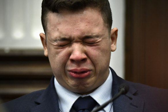 The judge called for a break in testimony to allow Kyle Rittenhouse (pictured) to regain his composure.