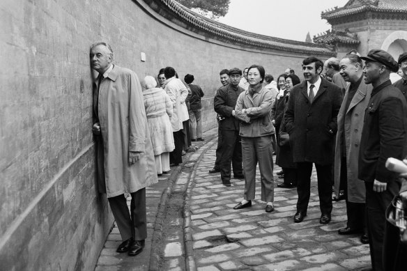 Gough Whitlam visiting the echo wall at Beijing’s Temple of Heaven on his first prime ministerial visit in 1973.