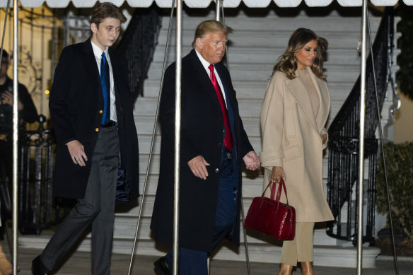 President Donald Trump, with first lady Melania Trump and their son Barron Trump, at the White House last week.