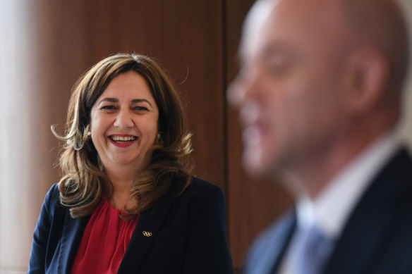 Annastacia Palaszczuk and newly installed Chief Health Officer John Gerrard.