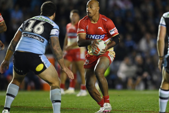 Felise Kaufusi in action for the Dolphins against the Cronulla Sharks.