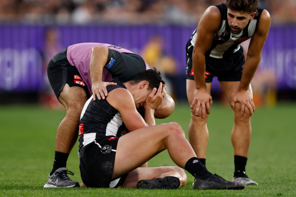 Scott Pendlebury copped a knock to the face during the last quarter on Tuesday.