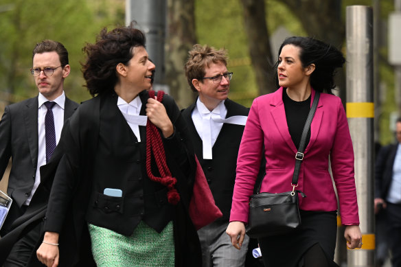 Moira Deeming (right) arrives at the Federal Court with her barrister Sue Chrysanthou (left) on Thursday.