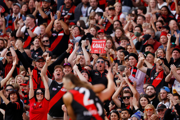 Bombers fans enjoy the Anzac Day game.