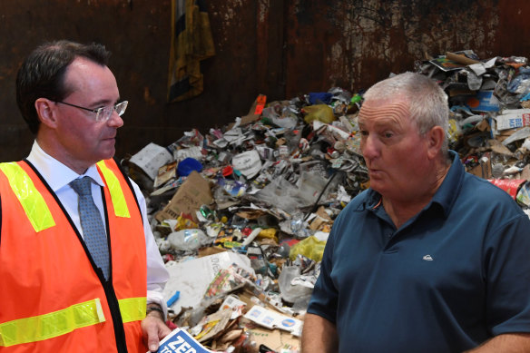  O'Brien meets with Kevin Clark from Clark's Recycling in Ballarat at the launch of their recycling policy. 
