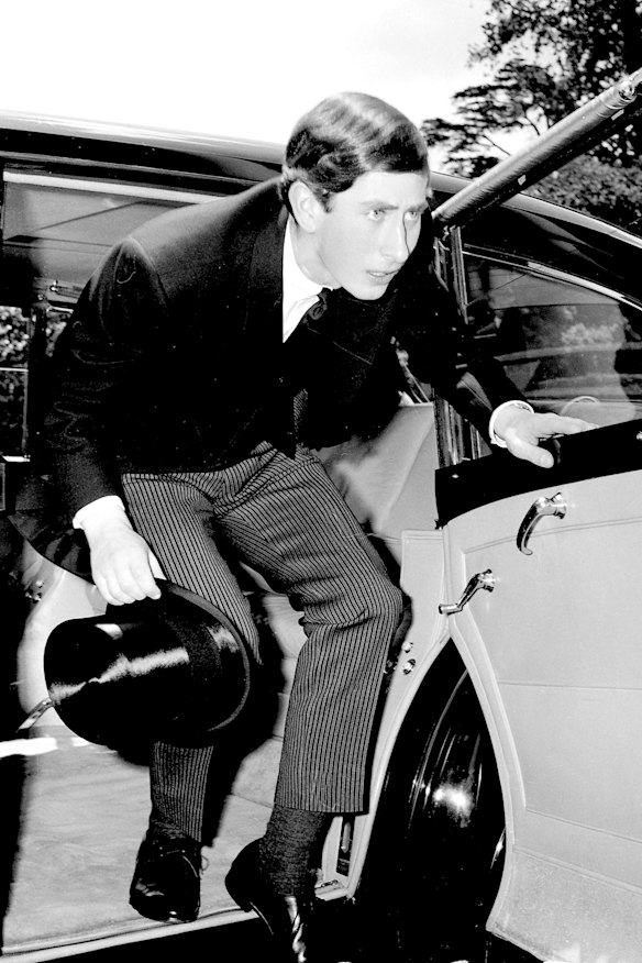 Prince Charles arrives at the memorial service for Harold Holt.