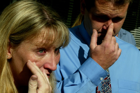 Devastated: Julie and Craig Calverley after an inquest into their daughter Rebecca's death in 2002 from meningococcal disease.