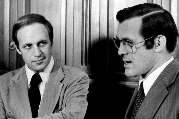 Dick Cheney (left), then deputy to White House chief of staff Donald Rumsfeld (right), in 1975.