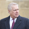 Prince Andrew, Duke of York, attends the Thanksgiving Service for King Constantine of the Hellenes at St George’s Chapel in Windsor Castle, England, in February.