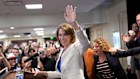 Wisconsin Supreme Court winner Susan Crawford celebrates on election night.