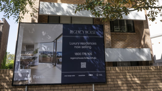 The sign outside 10 Onslow Avenue in Elizabeth Bay.