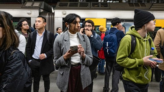 Commuters at Central train station following a power failure at Strathfield. 