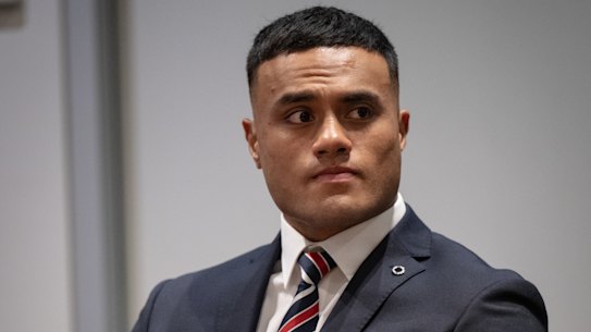 Sydney Roosters forward Spencer Leniu at Monday night’s hearing.