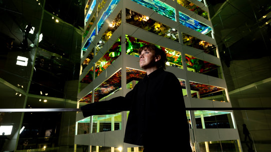 Samara Golden with her kaleidoscopic work, Guts.