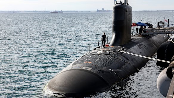 Virginia-class fast attack submarine USS Minnesota docked at HMAS Stirling in Rockingham, WA, in February.