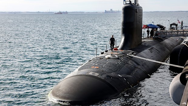 Virginia-class fast attack submarine USS Minnesota docked at HMAS Stirling in Rockingham, WA, in February.