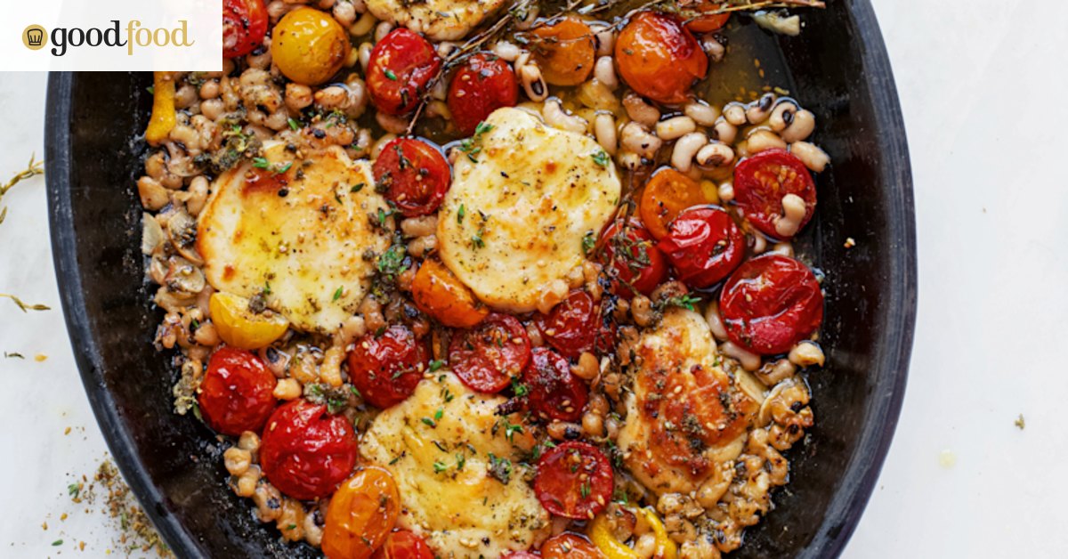 Ottolenghi’s braised halloumi with tomatoes and beans