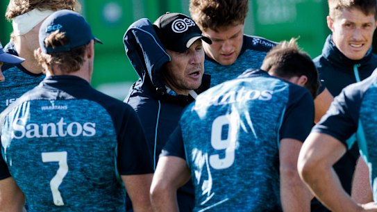 Waratahs defensive coach Jason Gilmore takes training at  Daceyville on 31 May, 2022. Photo: Brook Mitchell/The Sydney Morning Herald