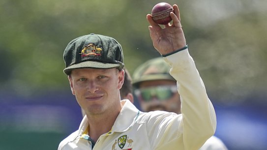 Matt Kuhnemann celebrates his five-wicket haul. 