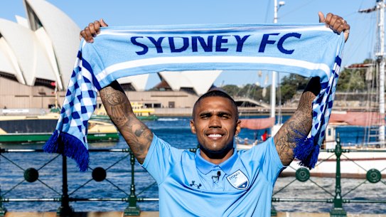 Douglas Costa is unveiled to the media as a Sydney FC player for the first time.