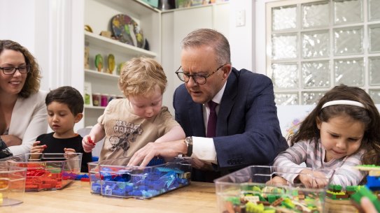 Prime Minister Anthony Albanese at Manuka Childcare Centre this week.